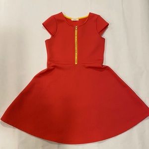 Girls Soprano Cap-Sleeve Dress, Coral with Yellow, Size 12